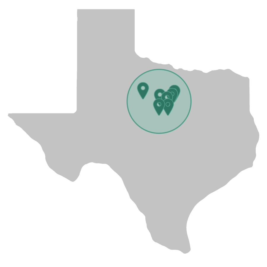 Map of CCMC clinic locations on a map of Texas