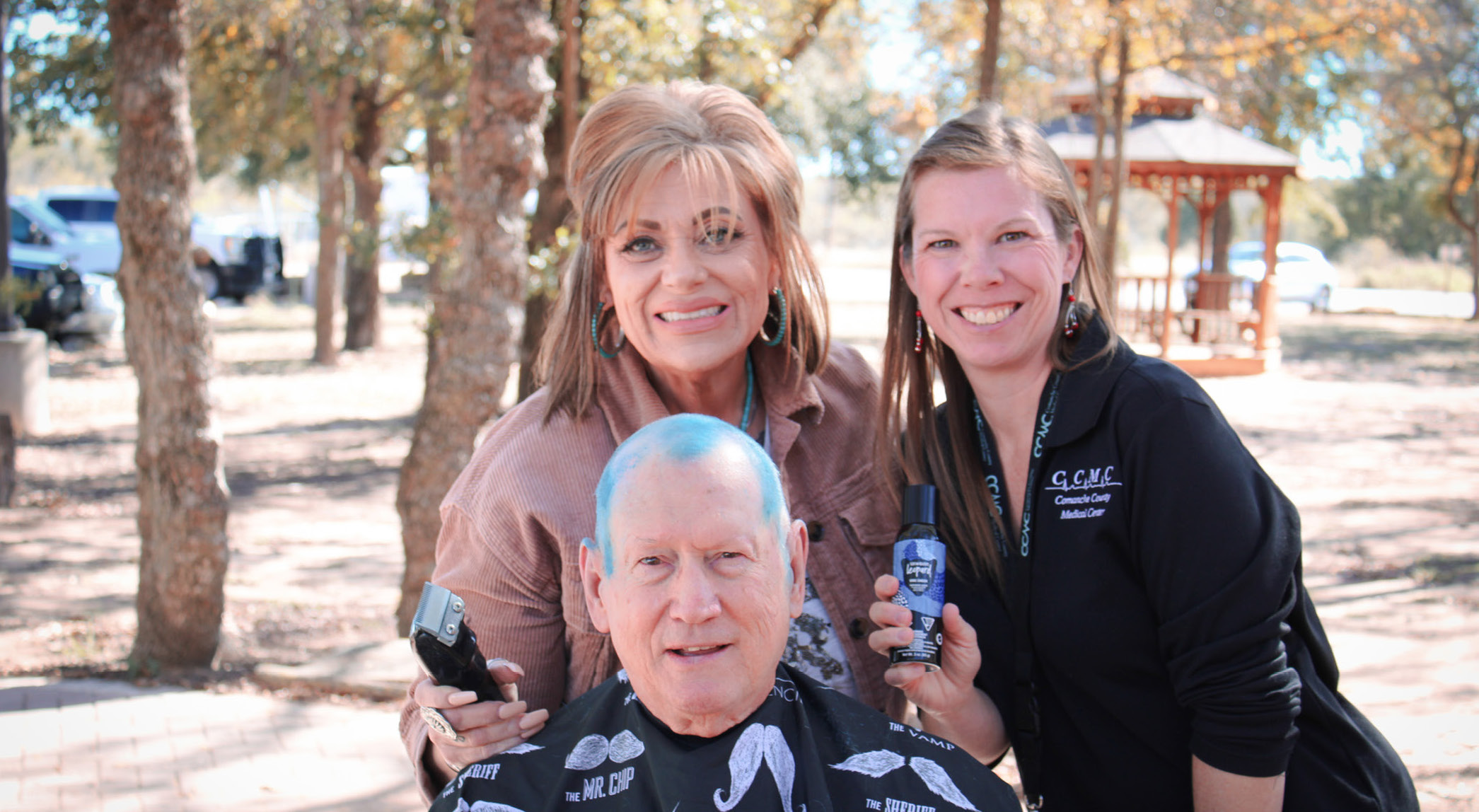 Dr. Larry Troxell, bald & blue in honor of Diabetes Month